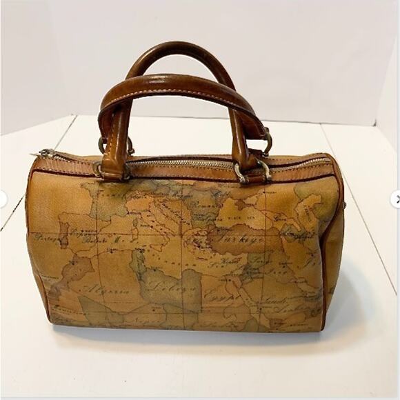 Vintage Alviero Martini 1A Classe Geo Map Satchel Bag Italy Coated Canvas Unisex - Picture 1 of 16